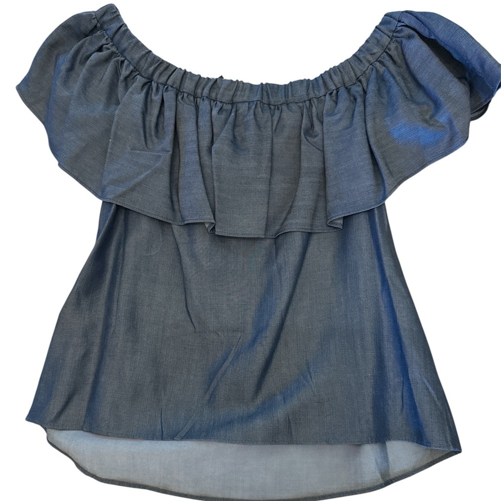 Kaari Blue Puff Sleeve Ruffled Blouse - Picture 4 of 4